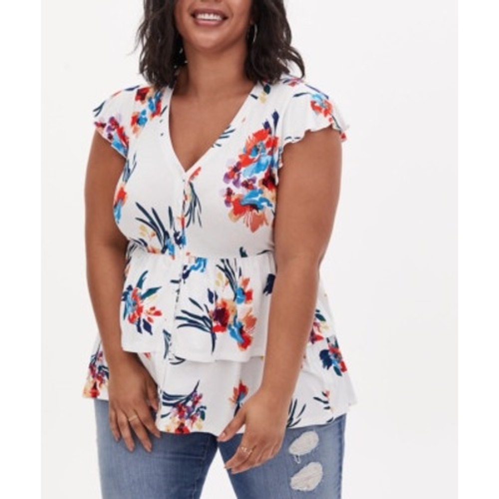 Torrid Super Soft Floral Babydoll Tunic Top 2X 18-20 Button Front Pockets